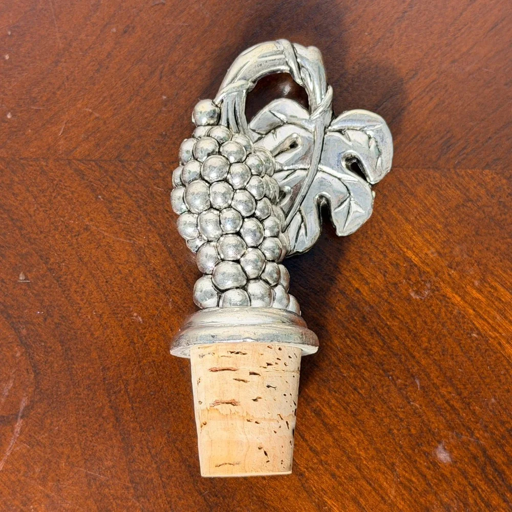 Vintage Godinger Silver Grapevine Wine Coaster Stopper Set Ornate Tuscan Barware